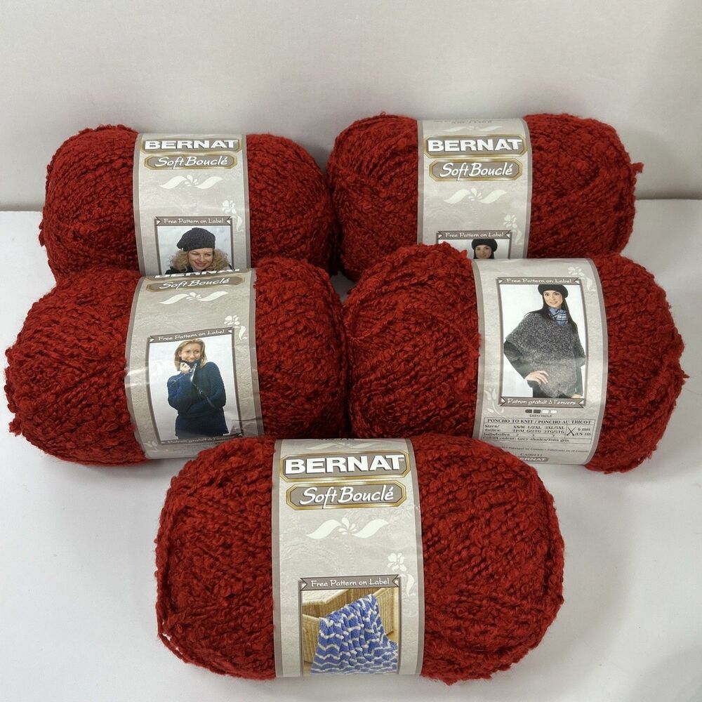 Bernat Soft Boucle Yarn Lot Richest Red 26530  Rouge 5oz Knitting Crochet Skein